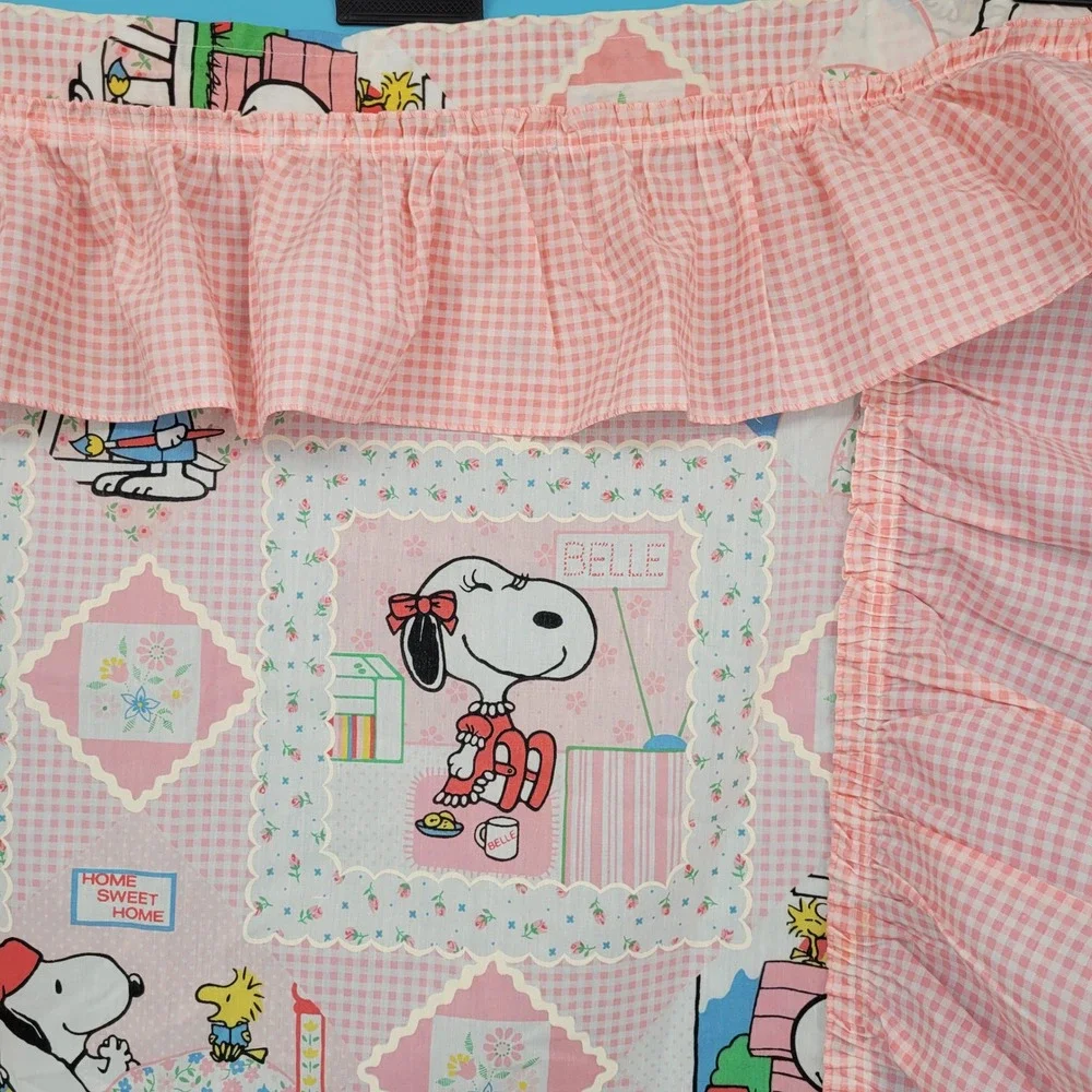 Peanuts Snoopy Belle Ruffled Curtain Panels Pink Gingham Vintage Nursery Decor
